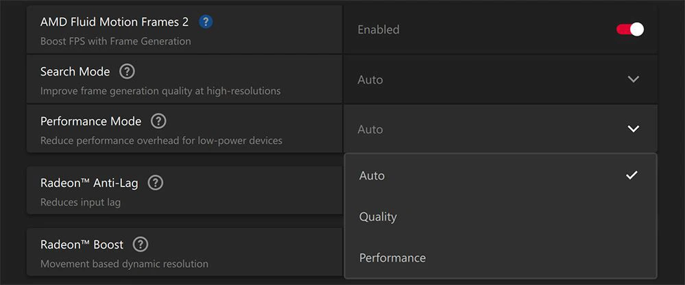 AMD Fluid Motion Frames 2 Performance Mode