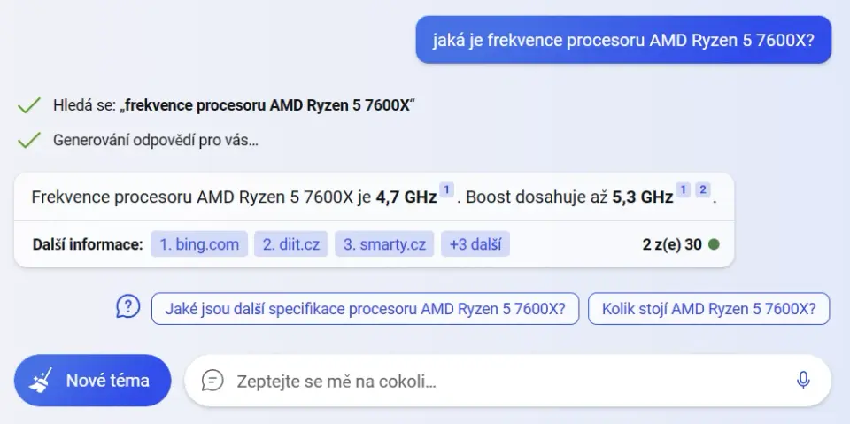 AMD Ryzen 5 7600X odpověď Bingu