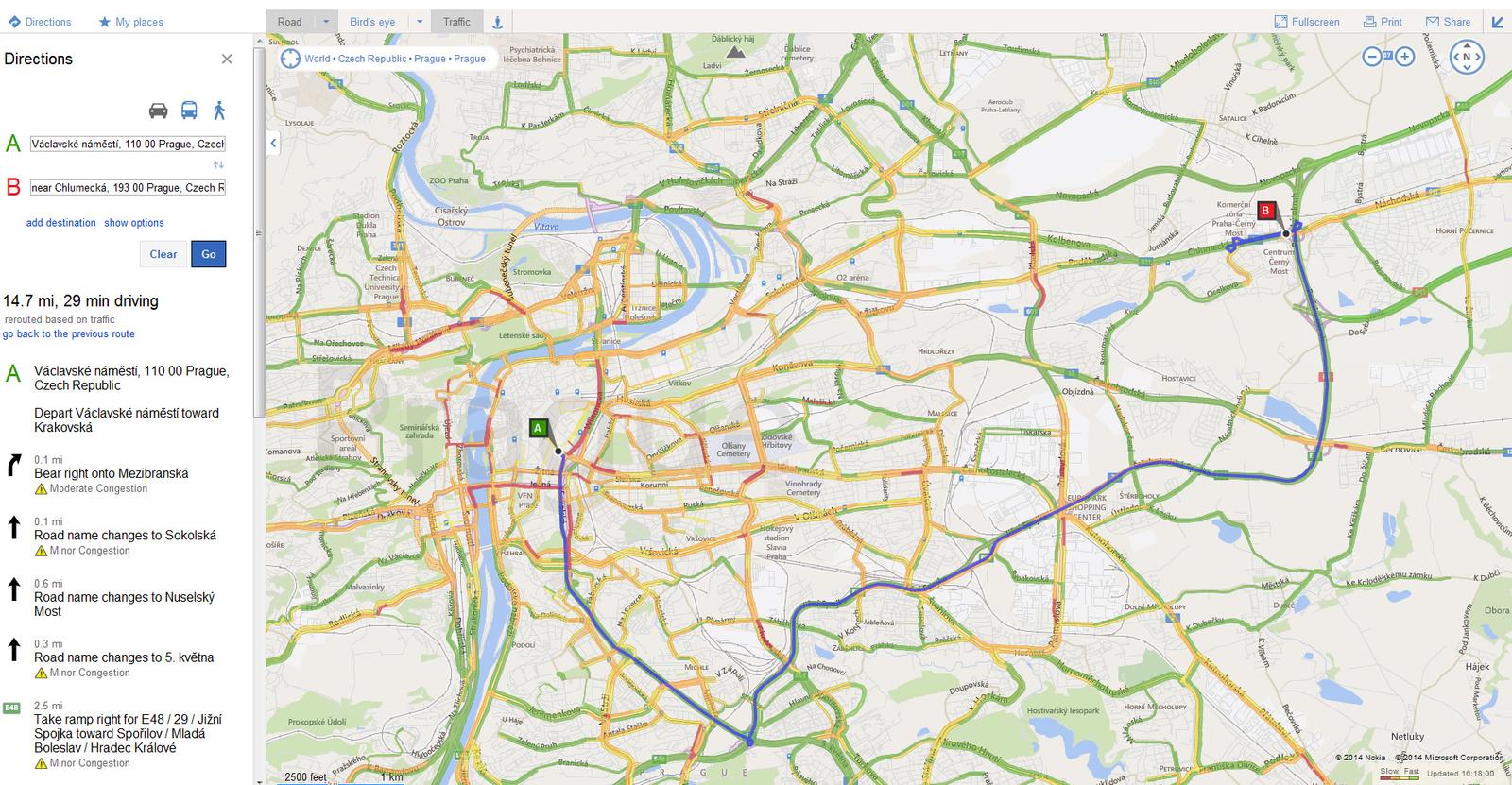 Bing Maps už ukazují hustotu dopravy a čas dojezdu