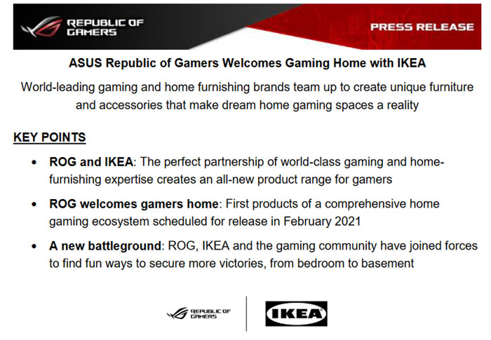 Asus ROG a IKEA: partnerství pro výrobu herního nábytku