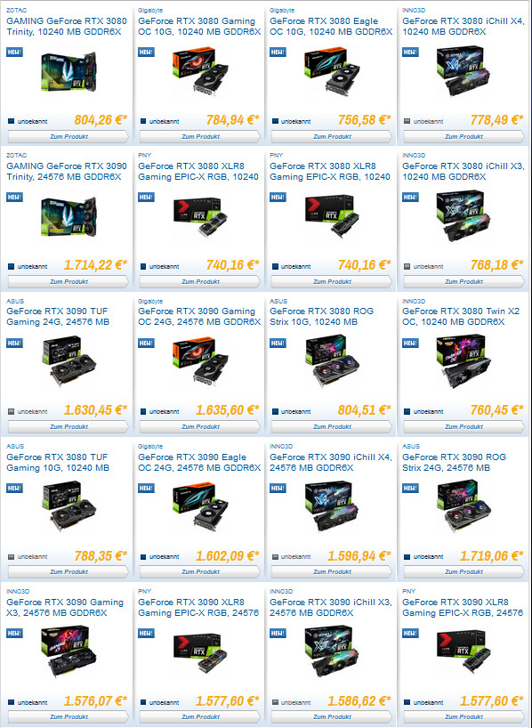 GeForce RTX 3000 se objevují v německých obchodech, kolik stojí?