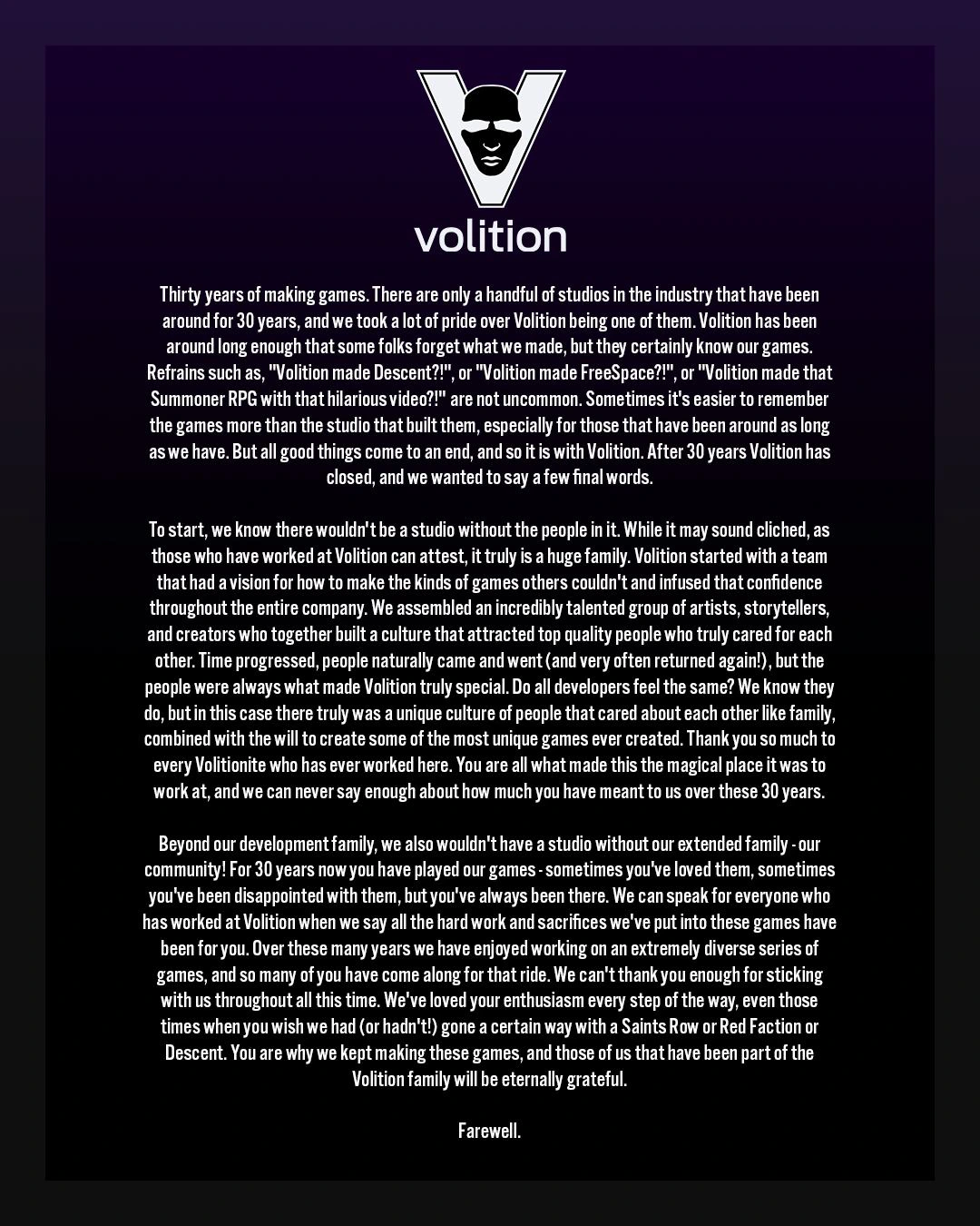 Descent, Red Faction, Saints Row? Studio Volition Games po 30 letech skončilo