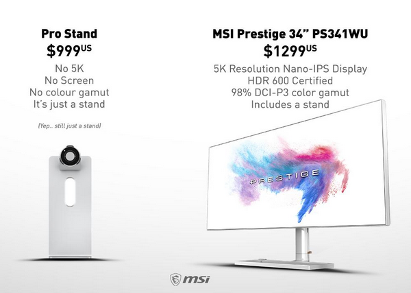 MSI si utahuje z předraženého stojanu pro monitor Apple