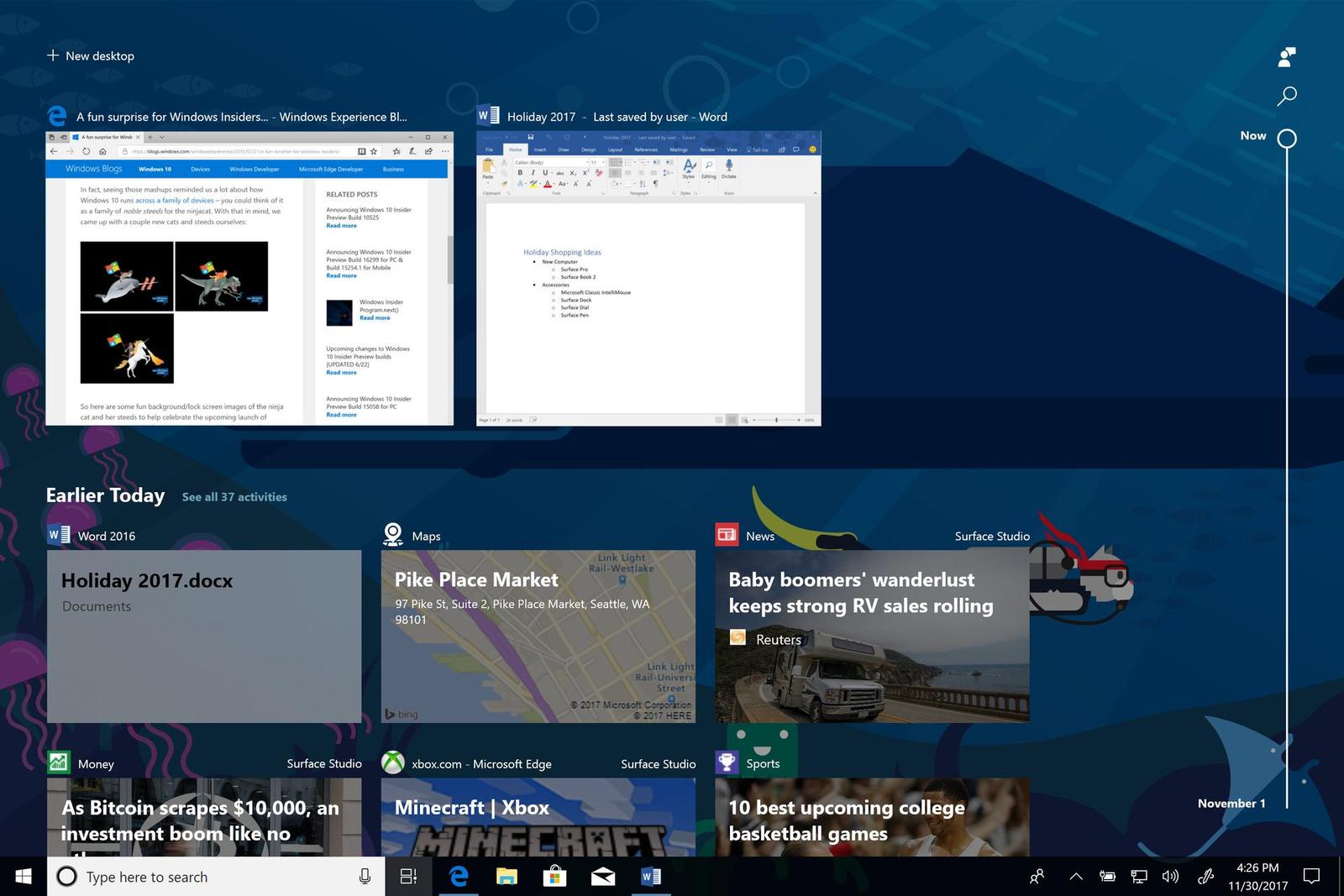 Nové sestavení Windows 10 nabízí funkce Timeline a Sets