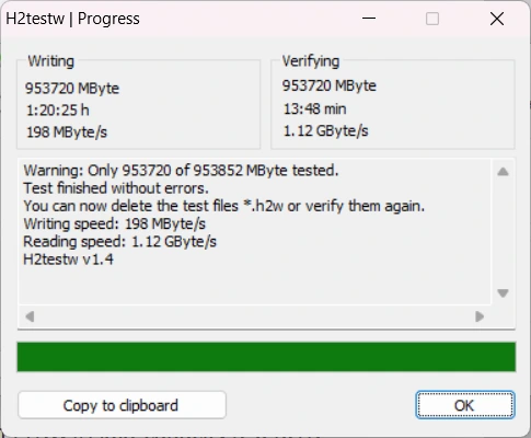 Adata Legend 860 1TB - H2testw