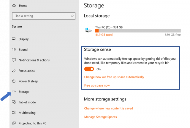 Storage Sense a další funkce Windows 10, kterou asi nechceme