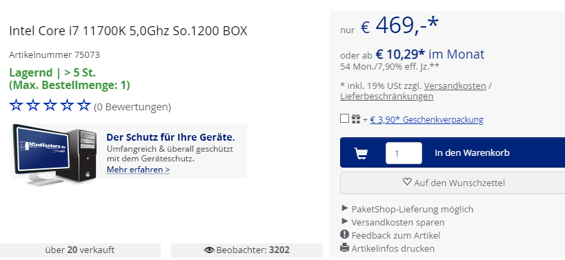 Mindfactory už nabízí Core i7-11700K za 469 eur