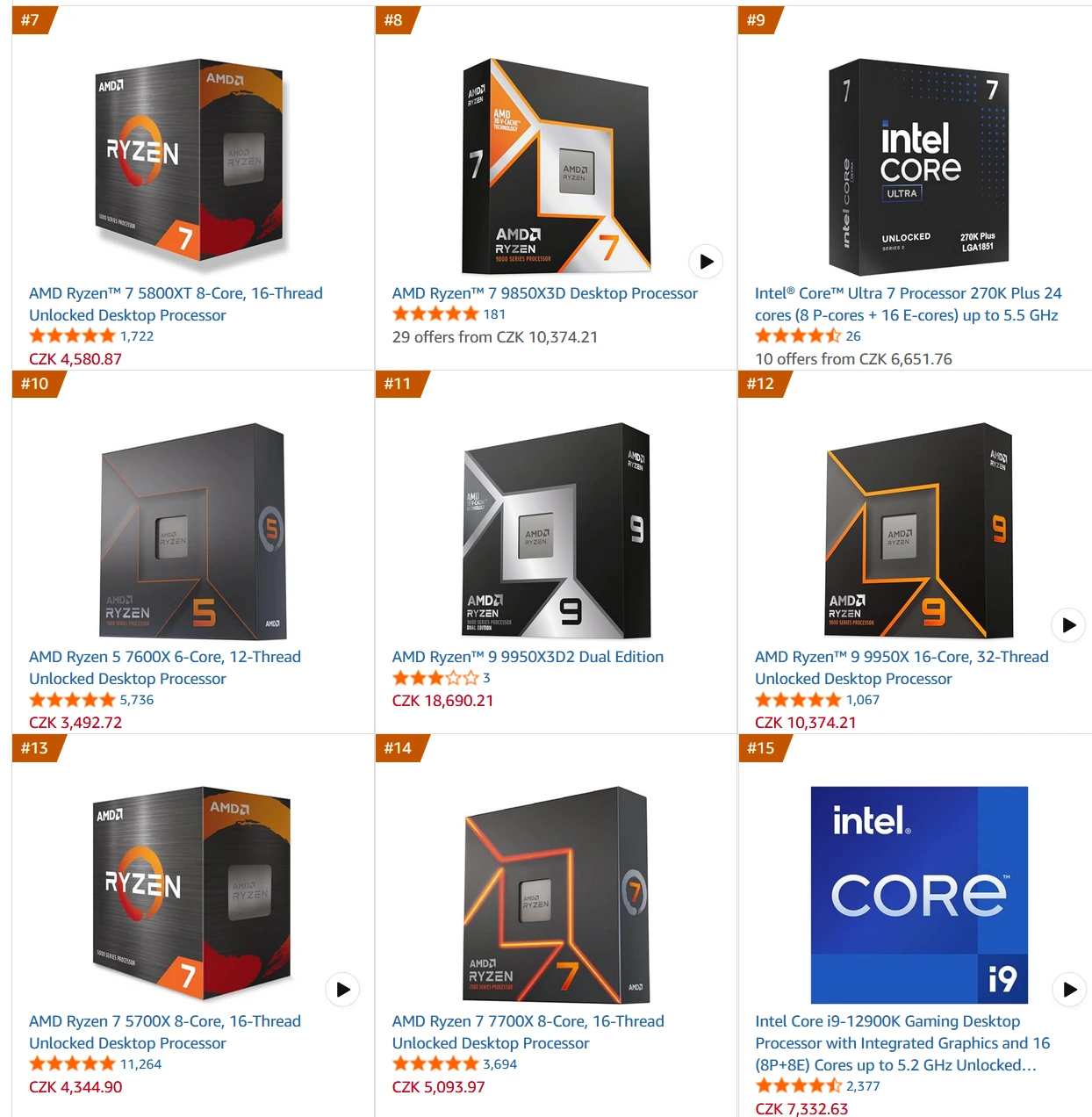 Amazon, nejprodávanější CPU