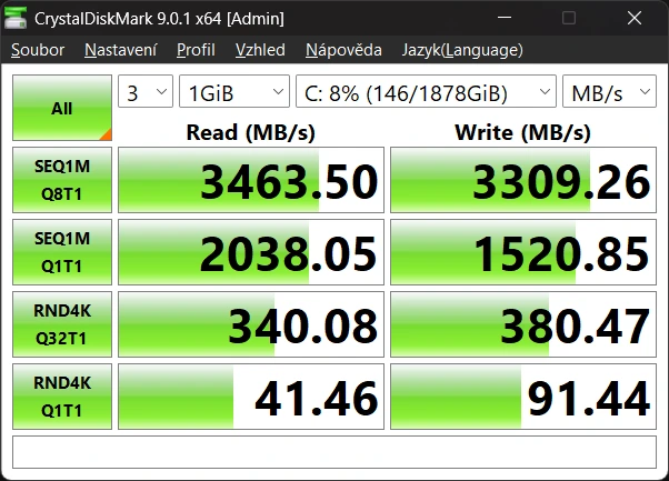 MSI Prestige 16 Flip AI+ (Intel Panther Lake / Core Ultra 9 386H): CrystalDiskMark