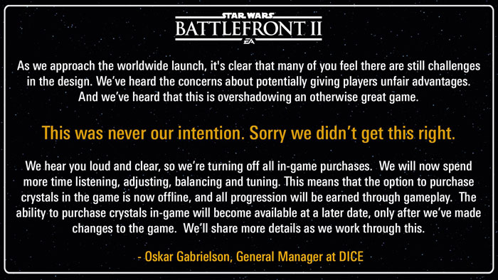 Star Wars Battlefront II vyšly se zatím deaktivovanými mikrotransakcemi