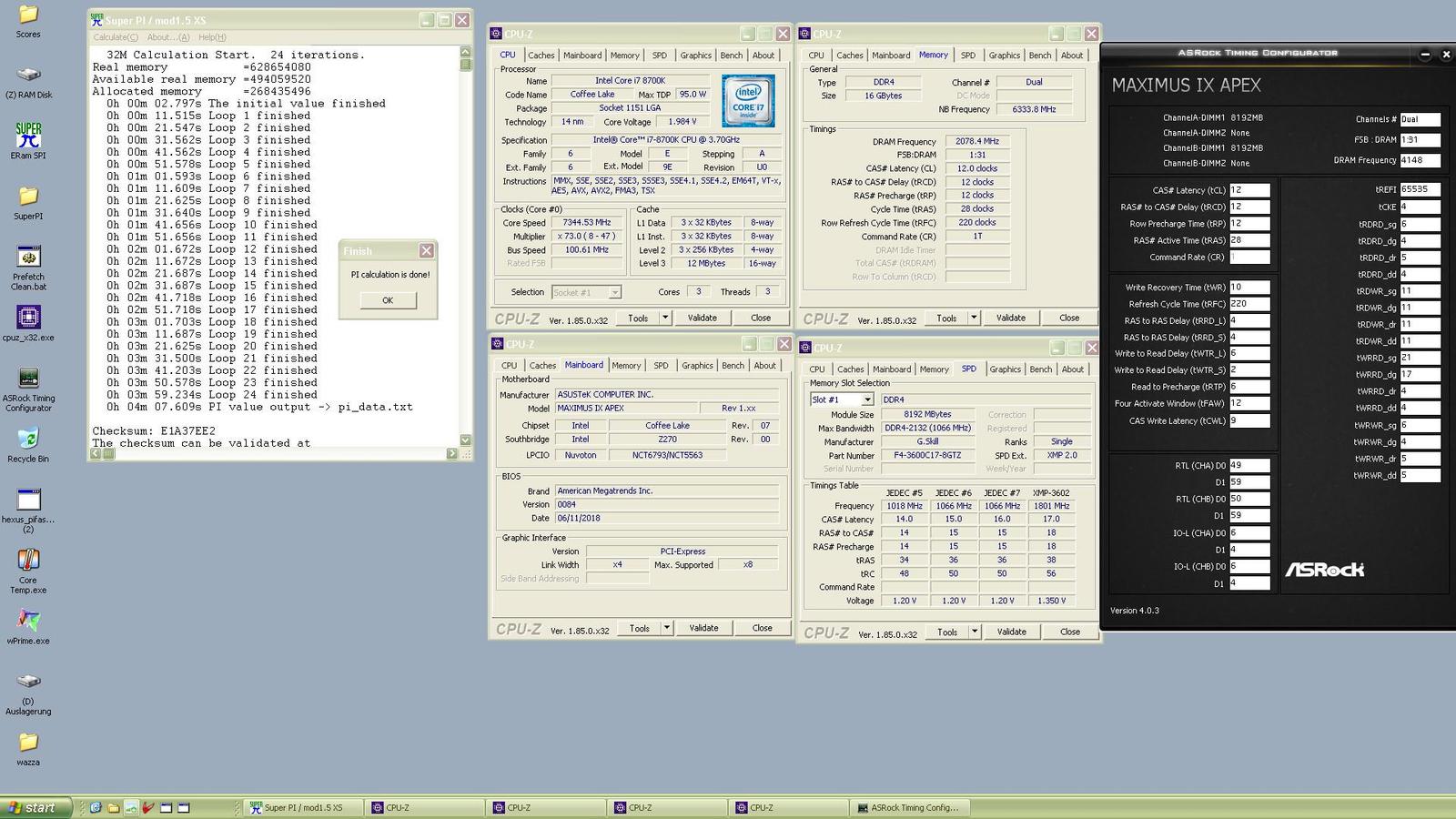 Core i7-8700K přetaktován na 7,34 GHz na desce se Z270