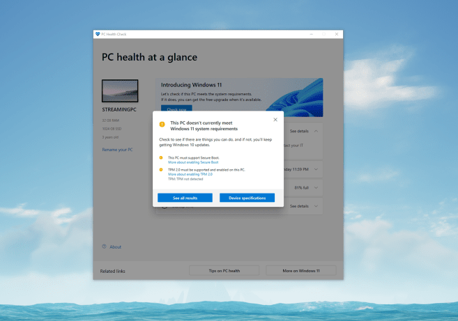 Microsoft propašuje aplikaci PC Health Check do všech PC s Windows 10