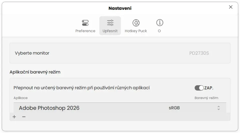 BenQ PD2730S - DisplayPilot 2 (automatická změna profilu v závislosti na aplikaci)