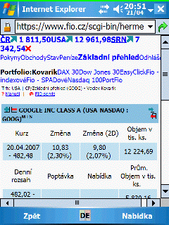 Obchodování s akciemi na PDA