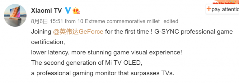 Xiaomi si chystá herní OLED TV s pravým G-Sync