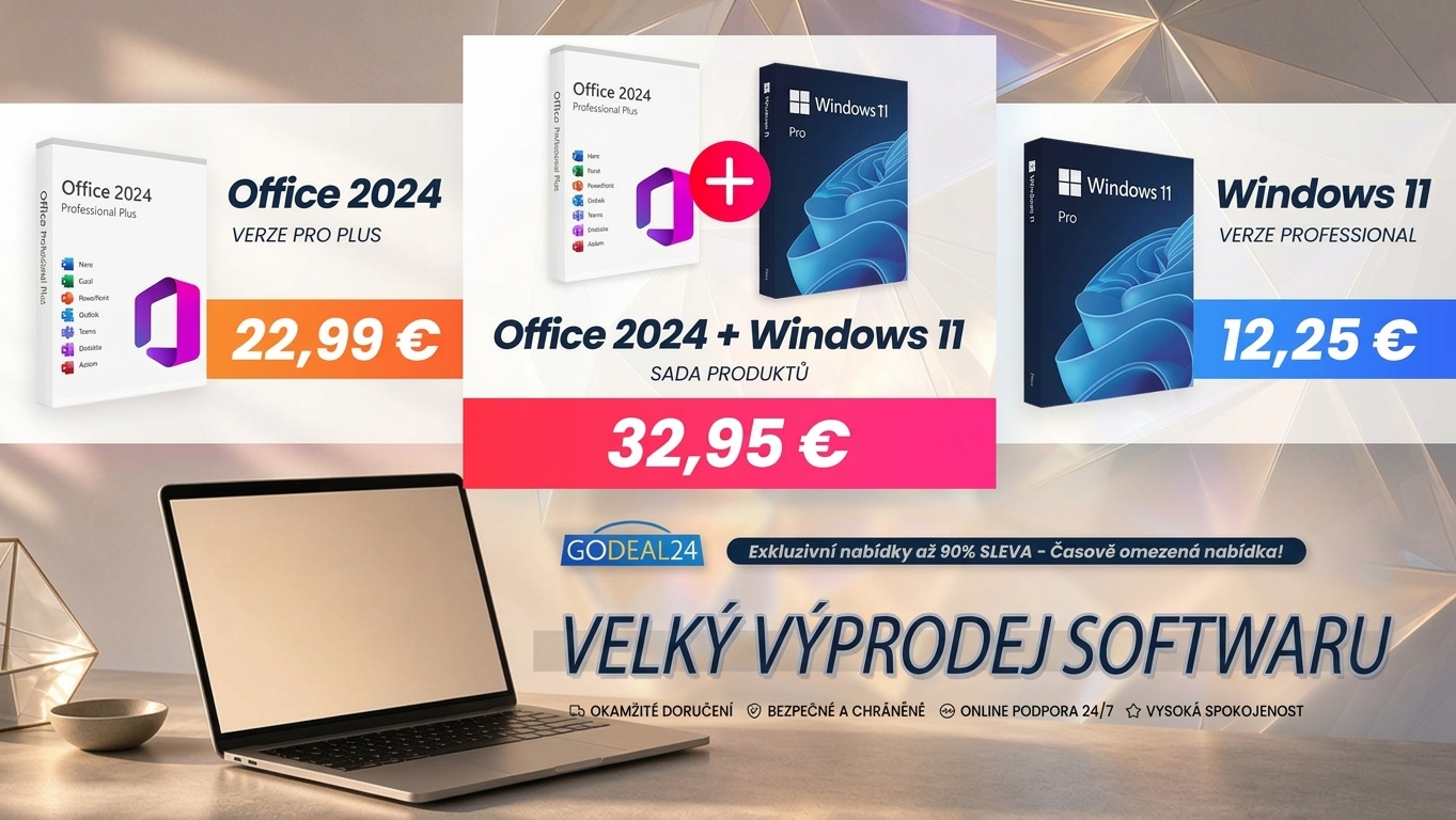 Windows 11 Pro za 12,25 € a Office 2024 již od 19,99 € za počítač