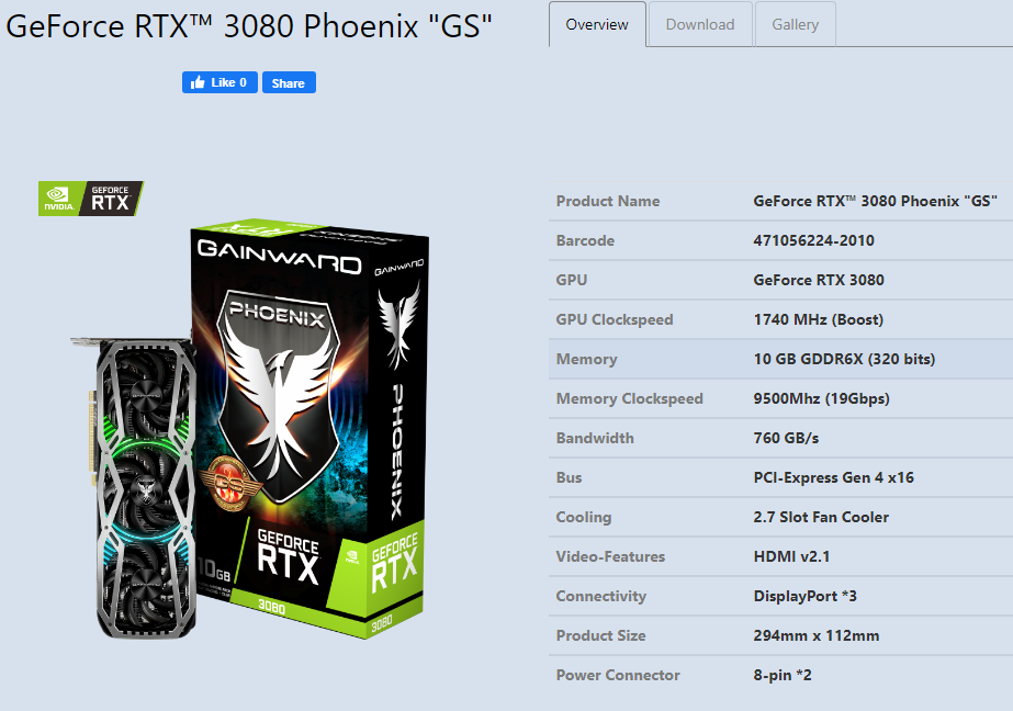 Gainward potvrzuje specifikace RTX 3090 a 3080, ukázal své modely