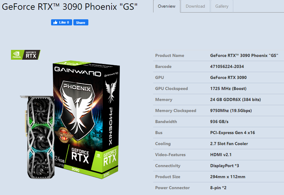 Gainward potvrzuje specifikace RTX 3090 a 3080, ukázal své modely