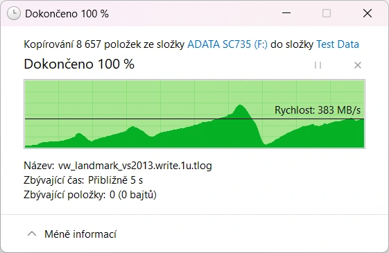 Adata SC735 - 6,7GB složka (zápis, průběh)