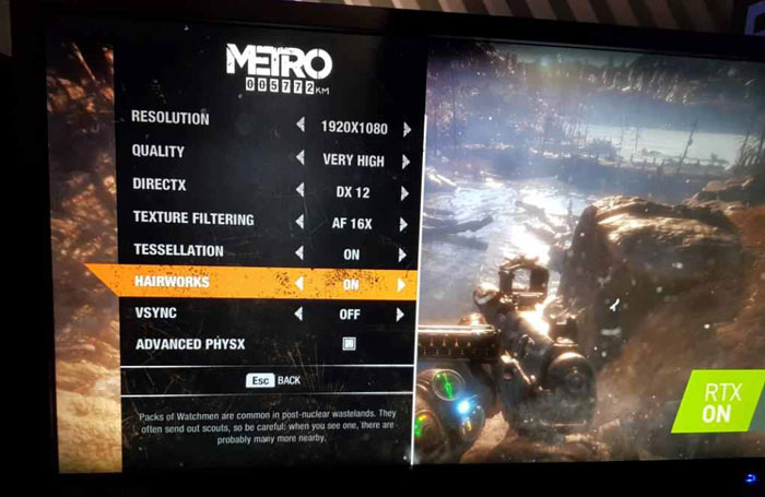 Metro Exodus nabídne podporu RTX, Hairworks a Advanced PhysX
