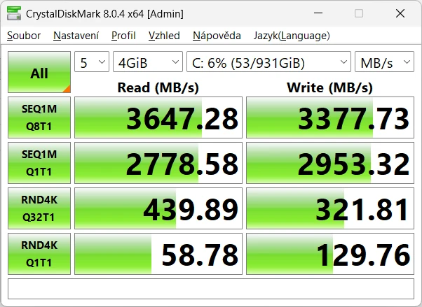 TIGO Gamer R5-5500 (Ryzen 5 5500 + Kingston NV3 1TB: CrystalDiskMark)