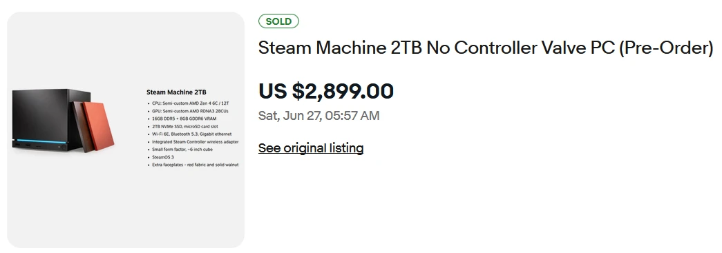 Steam Machine prodána na eBay za 2900 USD