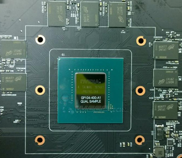 NVIDIA GP104-400 vyfocen s paměťmi GDDR5X