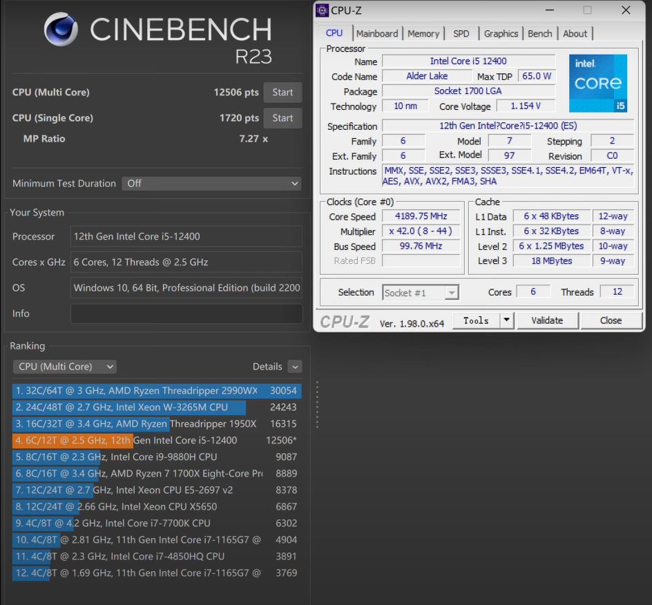 Core i5-12400 opět v Cinebench: Ryzen 5 5600X má problém