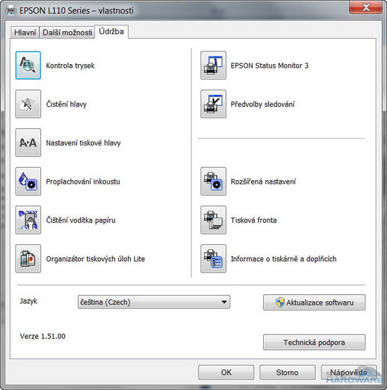 Epson L110 ovladače, údržba
