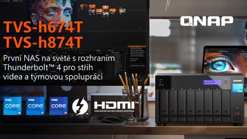 QNAP uvádí NASy TVS-h874T s rozhraním Thunderbolt 4 a procesory Intel Core
