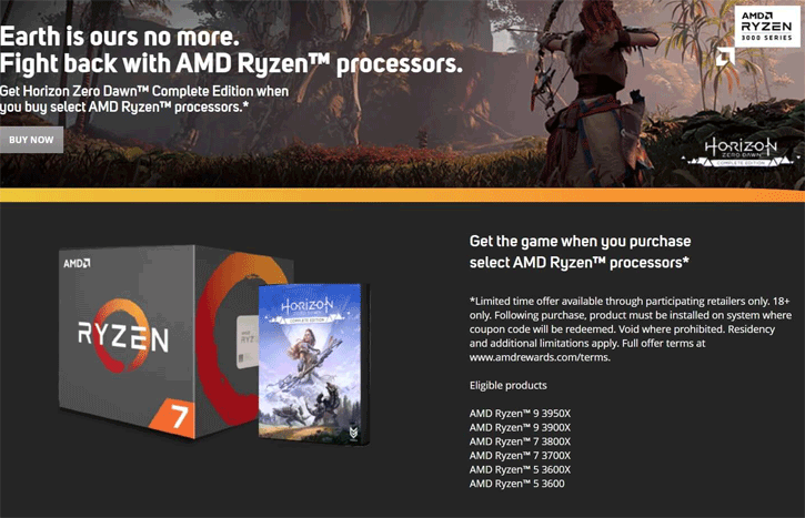 AMD nabízí Horizon Zero Dawn zdarma k vybraným Ryzen 3000