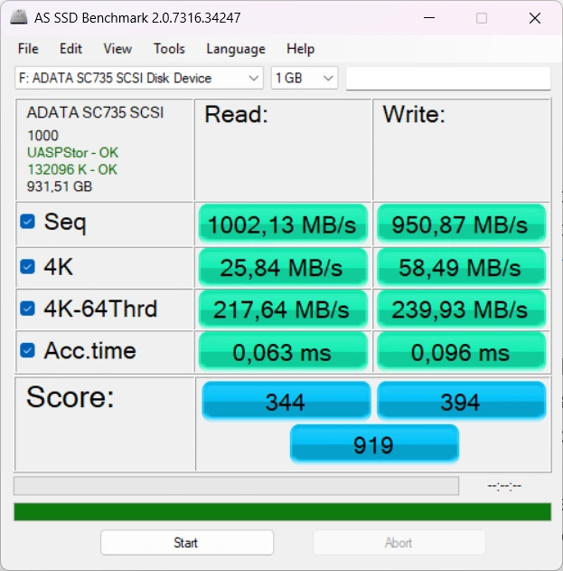 Adata SC735 - AS SSD Benchmark