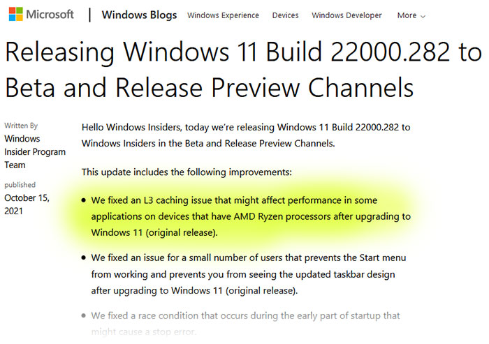 Microsoft má řešení pomalé cache Ryzenů ve Windows 11, bude zítra
