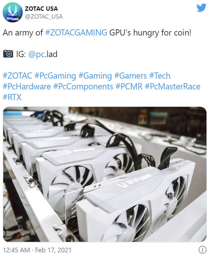 ZOTAC už veřejně podporuje těžbu na herních kartách