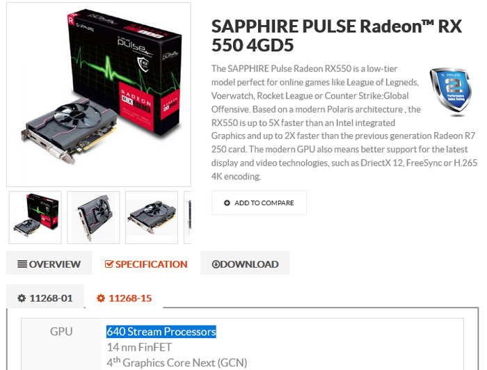Sapphire Radeon RX 550 dostaly i 640 Stream procesorů, už jsou tu