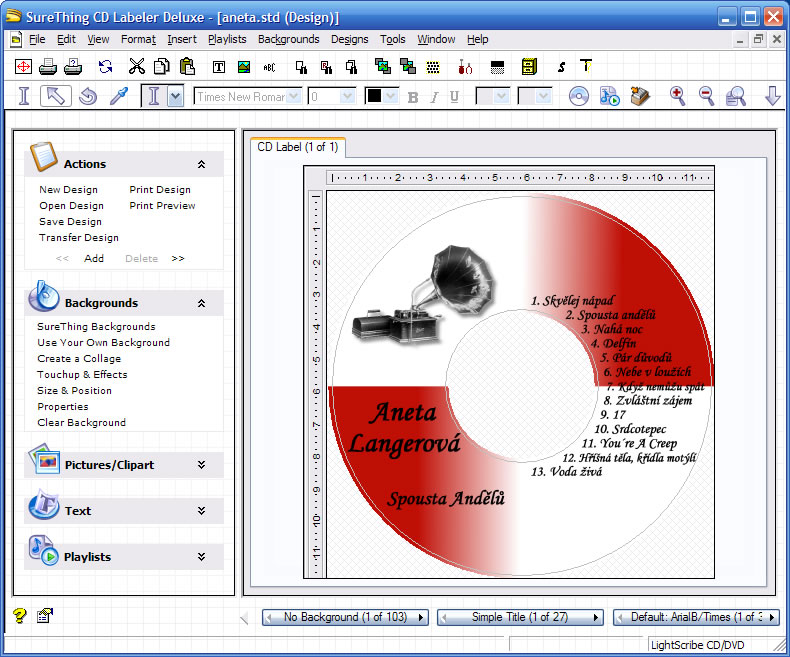 Průvodce vypalováním - LightScribe