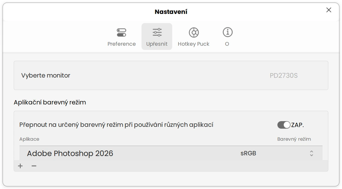 BenQ PD2730S - DisplayPilot 2 (automatická změna profilu v závislosti na aplikaci)