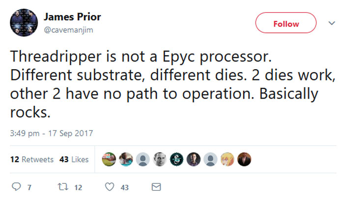 AMD: dva čipy v Threadripperech jsou v podstatě kusy kamene