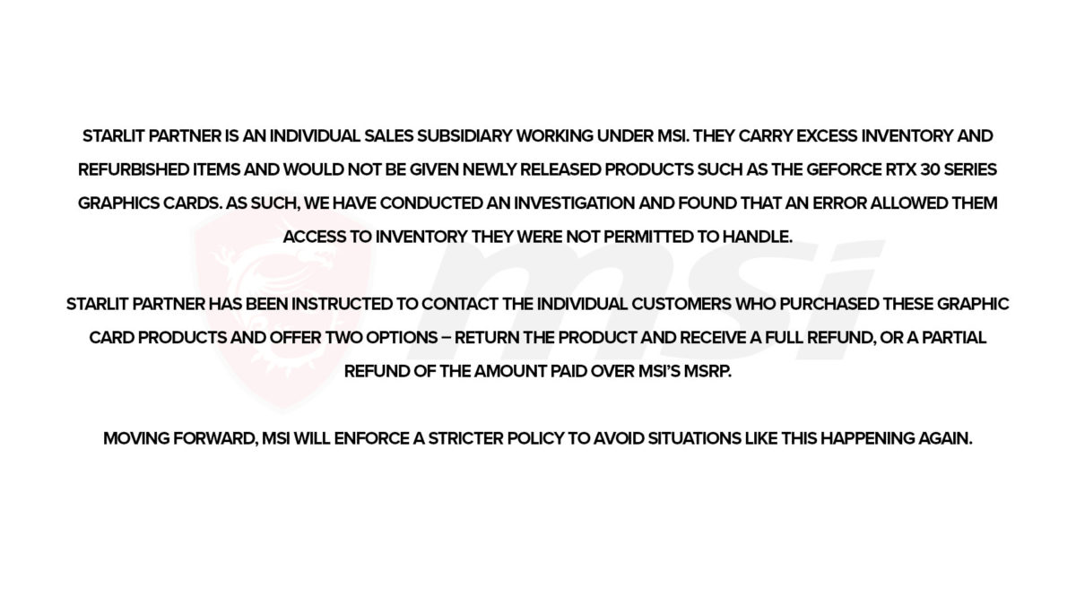 MSI reaguje na obvinění z prodeje RTX 3080 na eBay za nafouknuté ceny