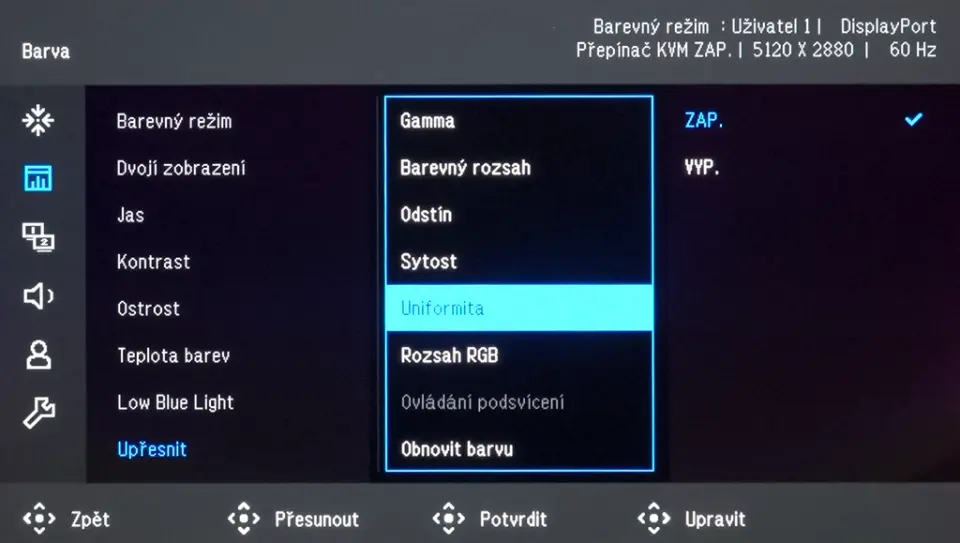 BenQ PD2730S - OSD (uniformita)