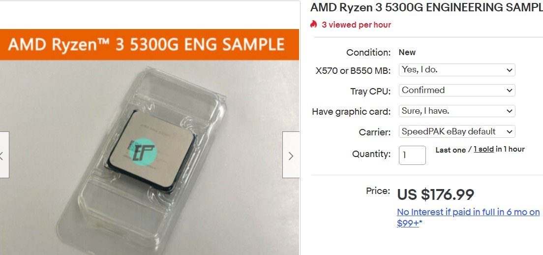 Ryzen 3 5300G se objevil v nabídce eBay za 177 USD