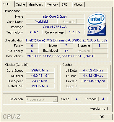 Intel Core 2 Extreme QX9650 - Penryn v testu