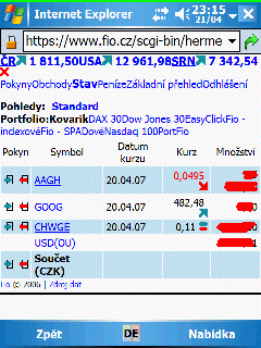 Obchodování s akciemi na PDA