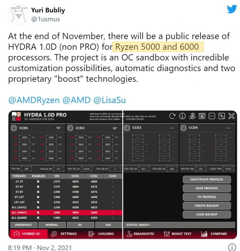 Bublijův projekt Hydra už podporuje Ryzen 6000, přijdou v lednu? 