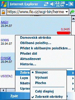 Obchodování s akciemi na PDA