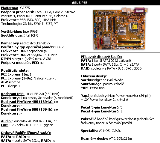 7x základ s P965: ASUS P5B