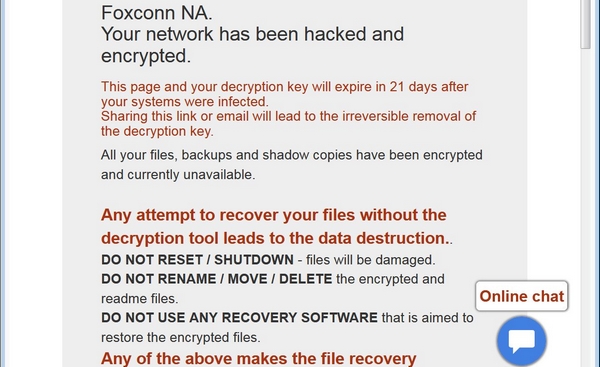 Foxconn byl napaden ransomwarem, útočníci chtějí 32 milionů dolarů