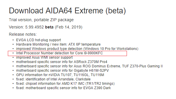 Kuřecí speciál? AIDA64 zmiňuje Core i9-9900KFC