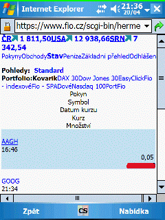 Obchodování s akciemi na PDA