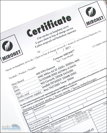 Srovnávací test PC: Mironet